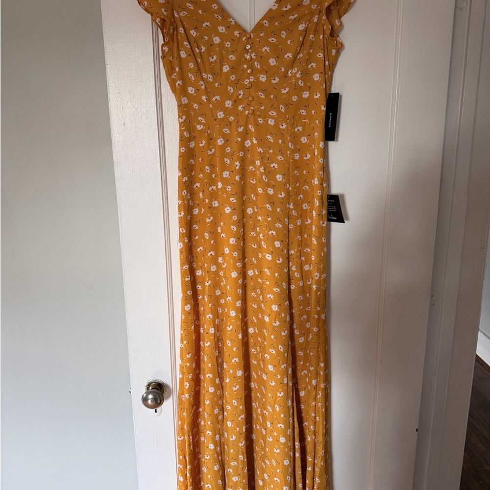 Lulu's Mustard Yellow Floral Maxi Dress